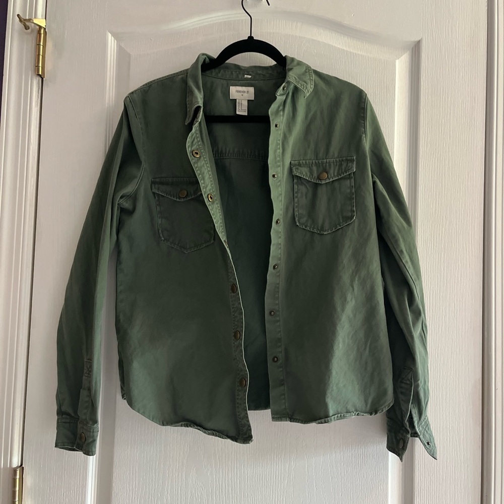 Button Up Army Green Jacket with Gold Detail